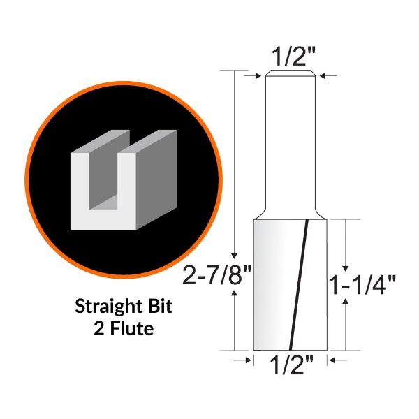 WEN RB109FF 1 2 in. Straight 2-Flute Carbide-Tipped Router Bit with 1 2 in. Shank Online now - Image 2