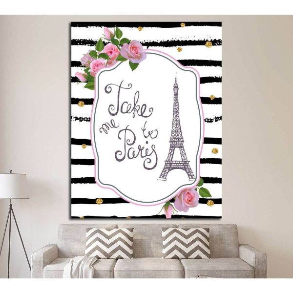 Vector romantic card template with pink roses, Eiffel tower №4599 Ready to Hang Canvas Print Discount