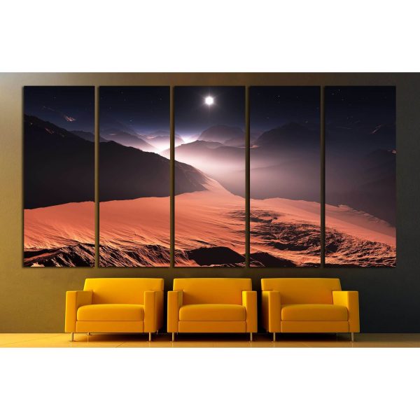 Sunset on Mars. Mars mountains, view from the valley. 3D illustration №3179 Ready to Hang Canvas Print Hot on Sale - Image 3