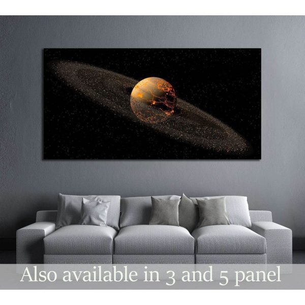 Saturn like planet with asteroid rings and hot lava cracks for a space illustration №2459 Ready to Hang Canvas Print on Sale