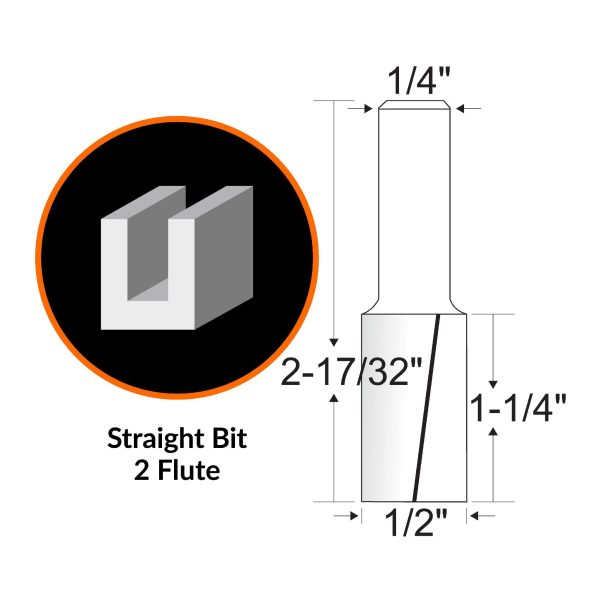 WEN RB108FF 1 2 in. Straight 2-Flute Carbide-Tipped Router Bit with 1 4 in. Shank and 1-1 4 in. Cutting Length Hot on Sale - Image 2