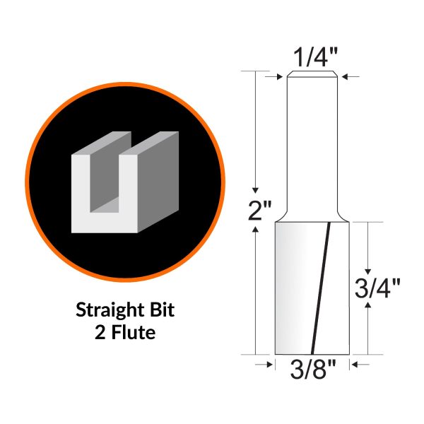 WEN RB105FF 3 8 in. Straight 2-Flute Carbide-Tipped Router Bit with 1 4 in. Shank Online - Image 2